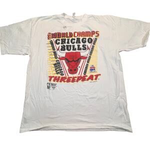 Vintage Chicago Bulls Threepeat T-Shirt XL Magic Johnson 90s NBA Finals‎ Tee